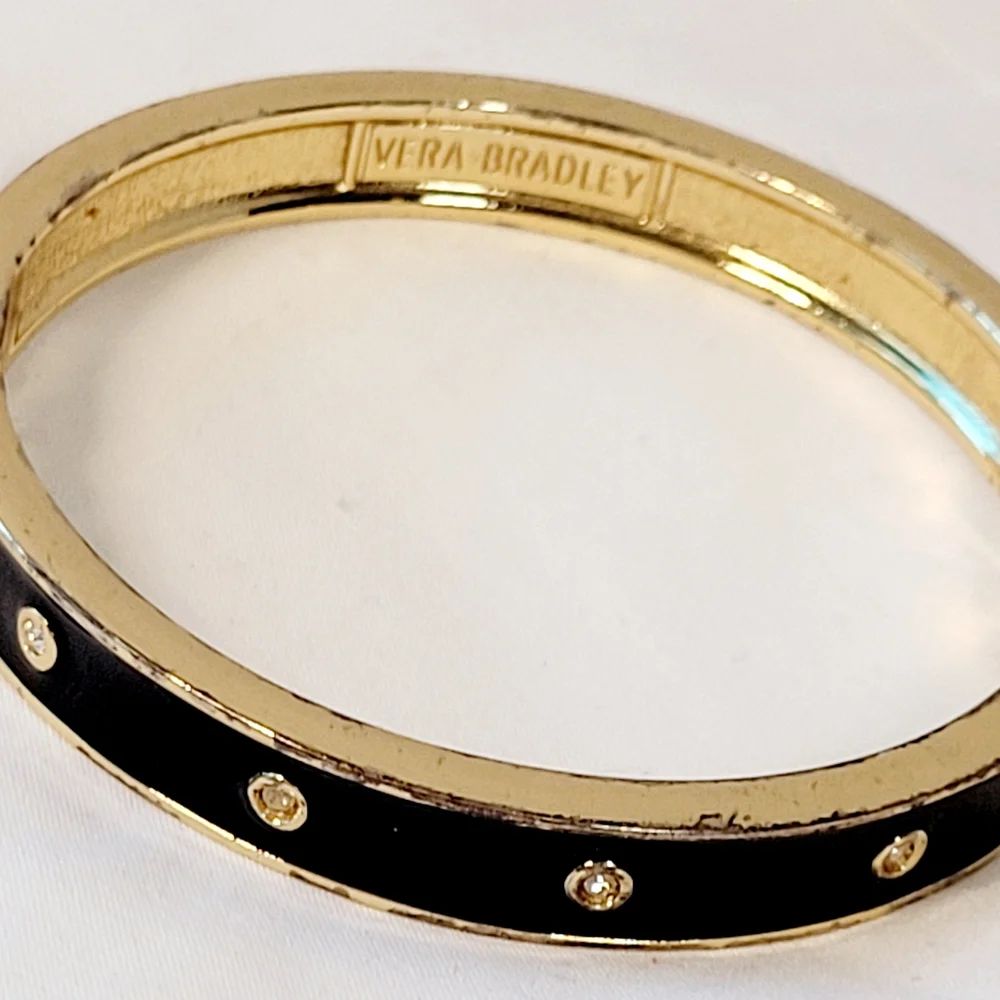 Vera Bradley Gold Black Rhinestone Enamel Bangle Bracelet - Picture 1 of 5